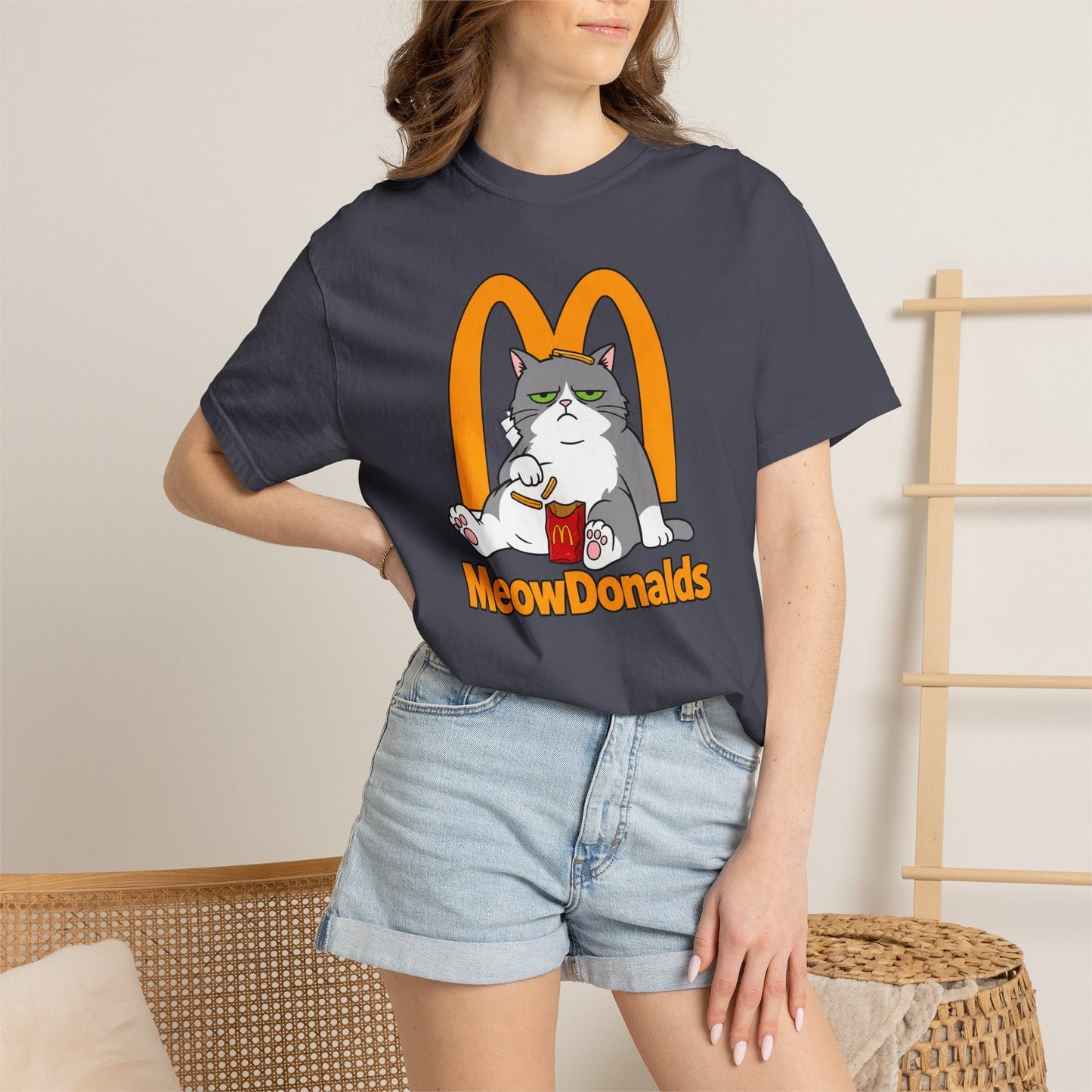 Grumpy Cat Eating Fries T-shirt | Funny Fast Food Parody Tee