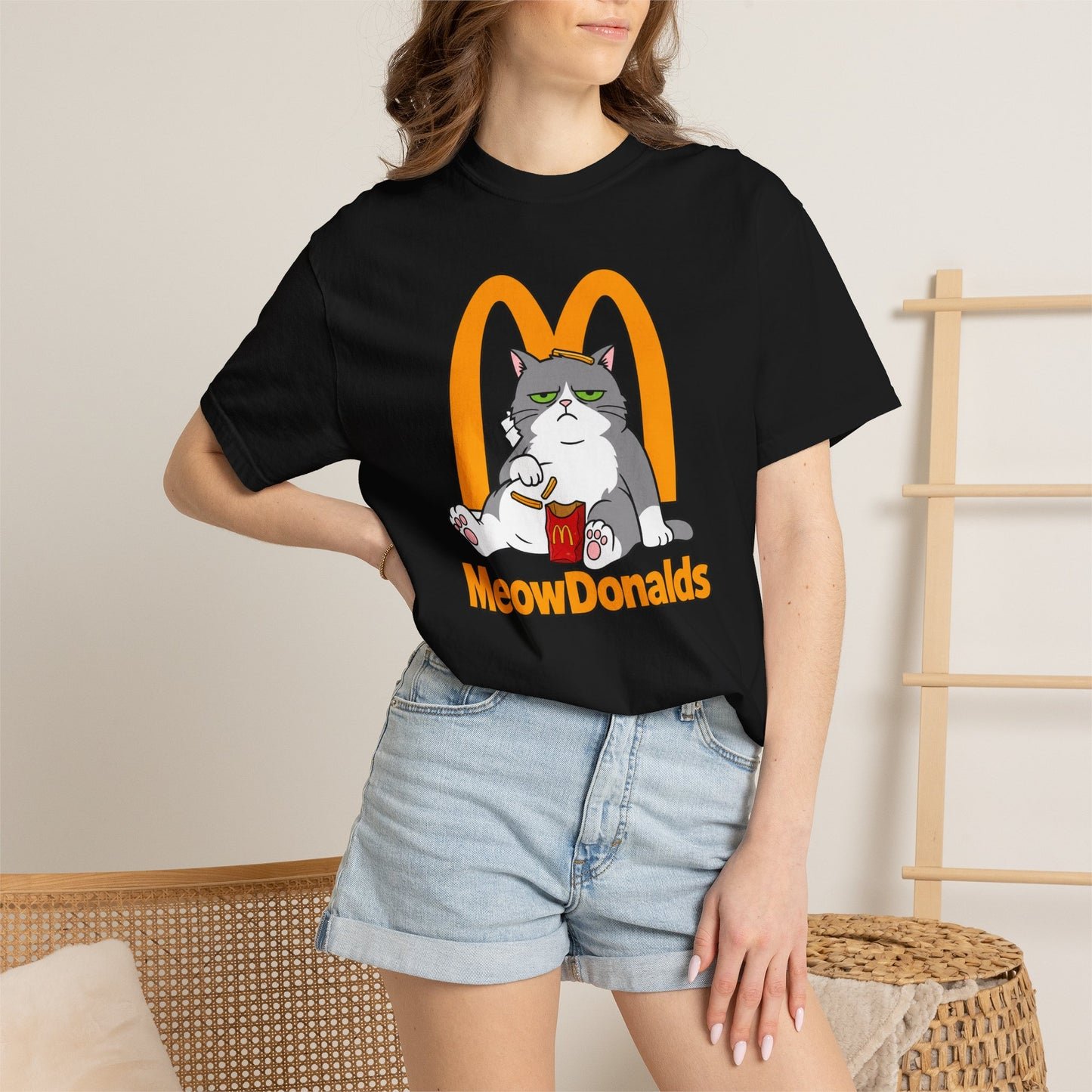 Grumpy Cat Eating Fries T-shirt | Funny Fast Food Parody Tee