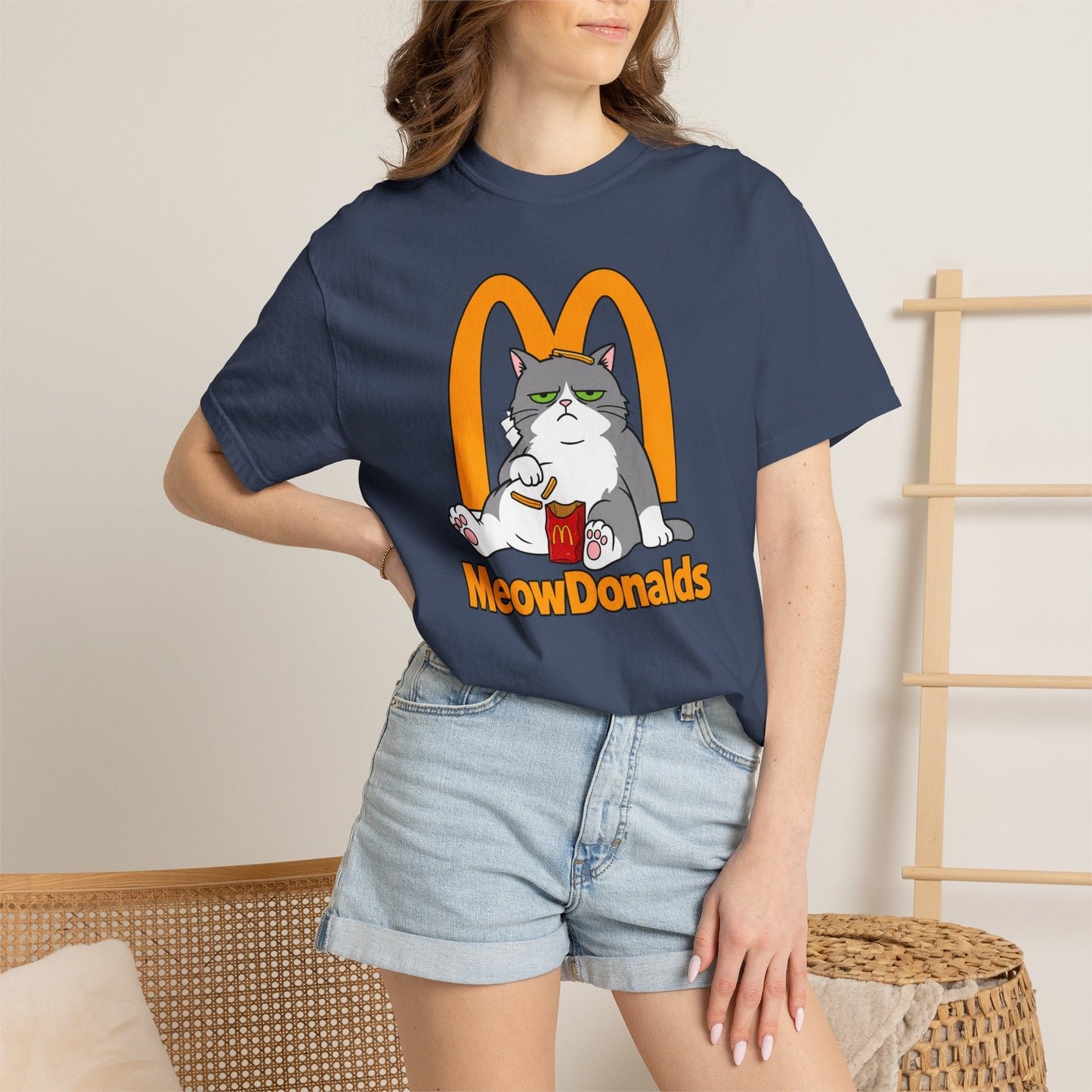 Grumpy Cat Eating Fries T-shirt | Funny Fast Food Parody Tee