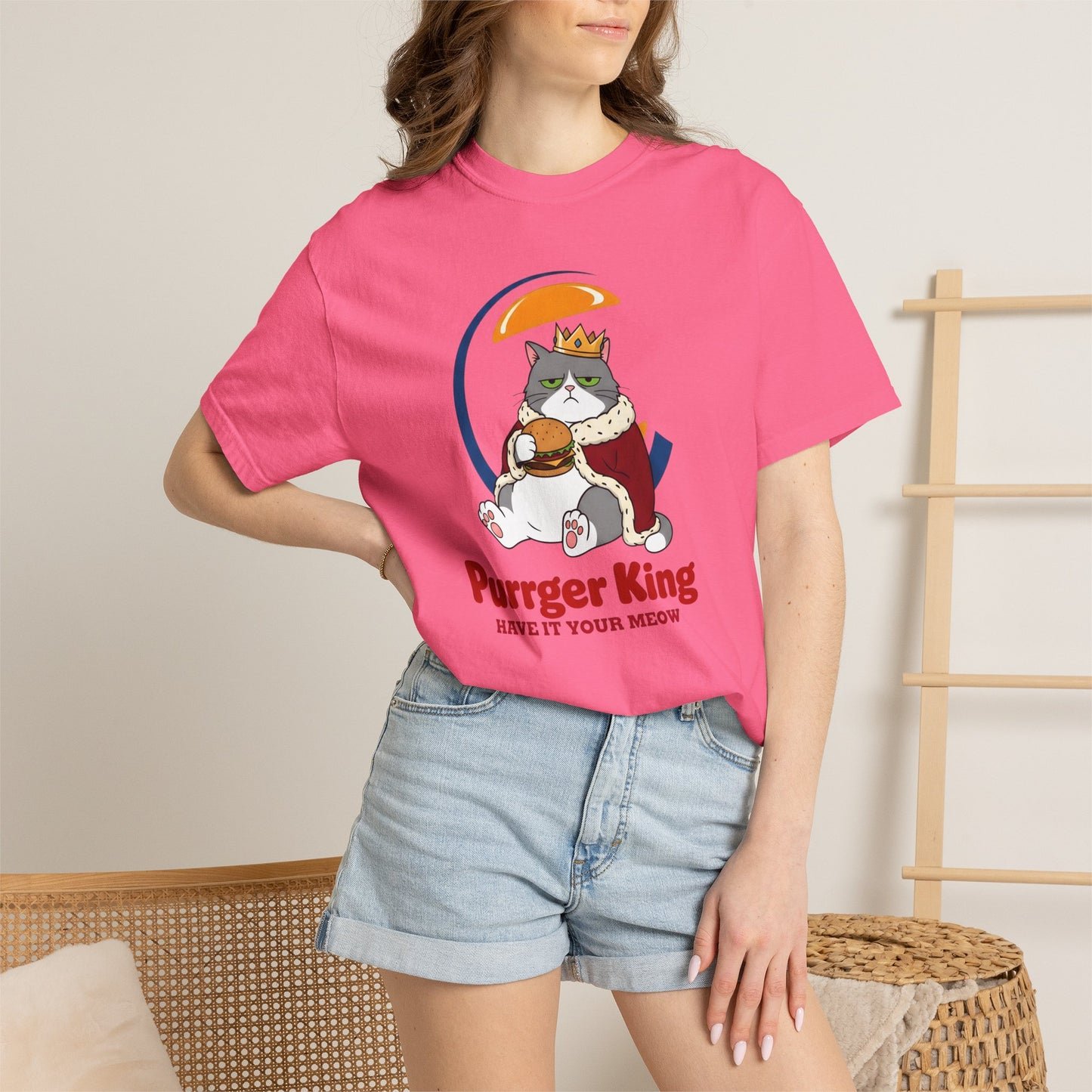 Purrger King Parody T-Shirt  'Have It Your Meow' Cat Royalty Graphic Tee