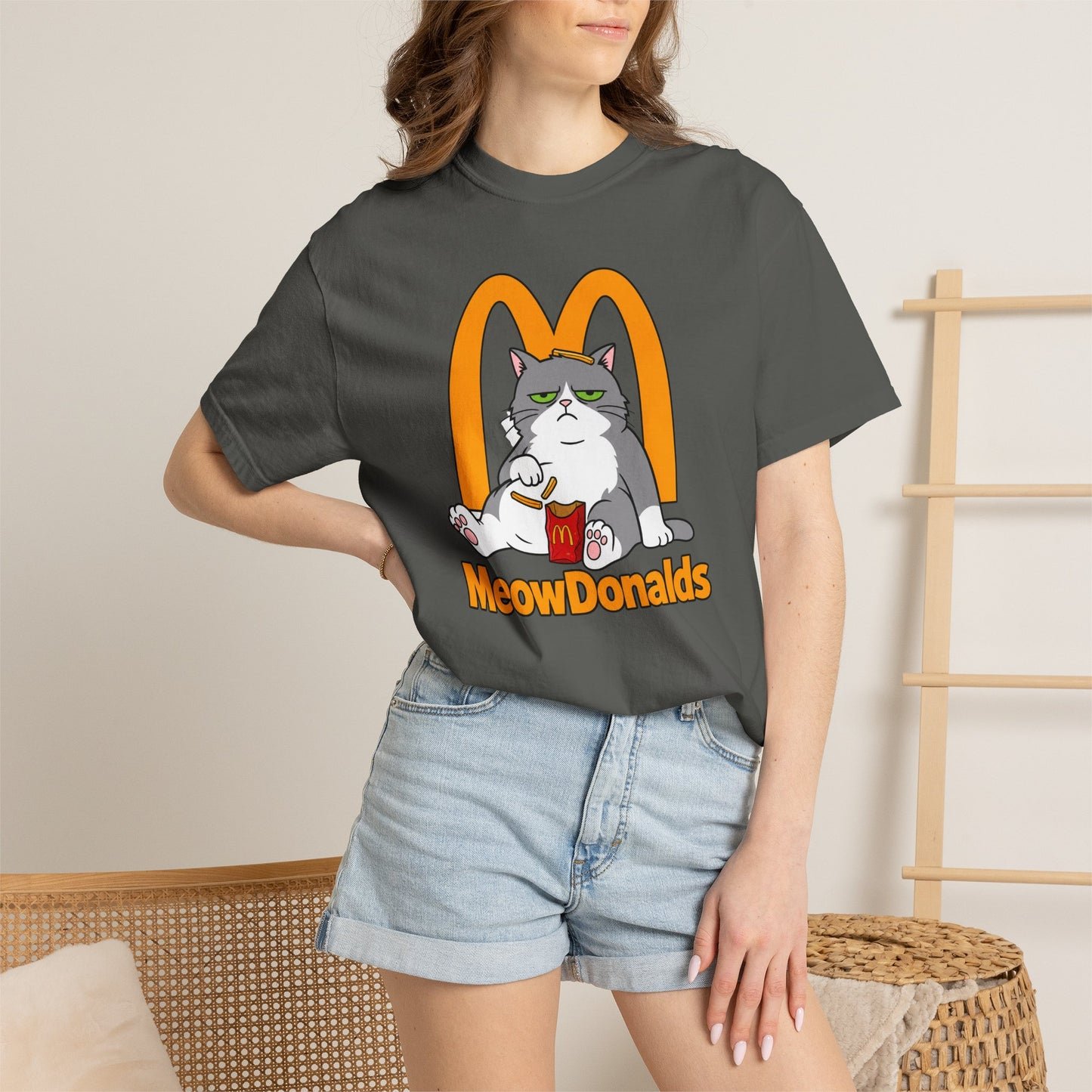 Grumpy Cat Eating Fries T-shirt | Funny Fast Food Parody Tee