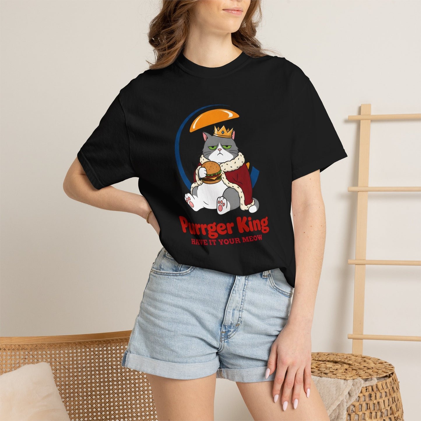 Purrger King Parody T-Shirt  'Have It Your Meow' Cat Royalty Graphic Tee