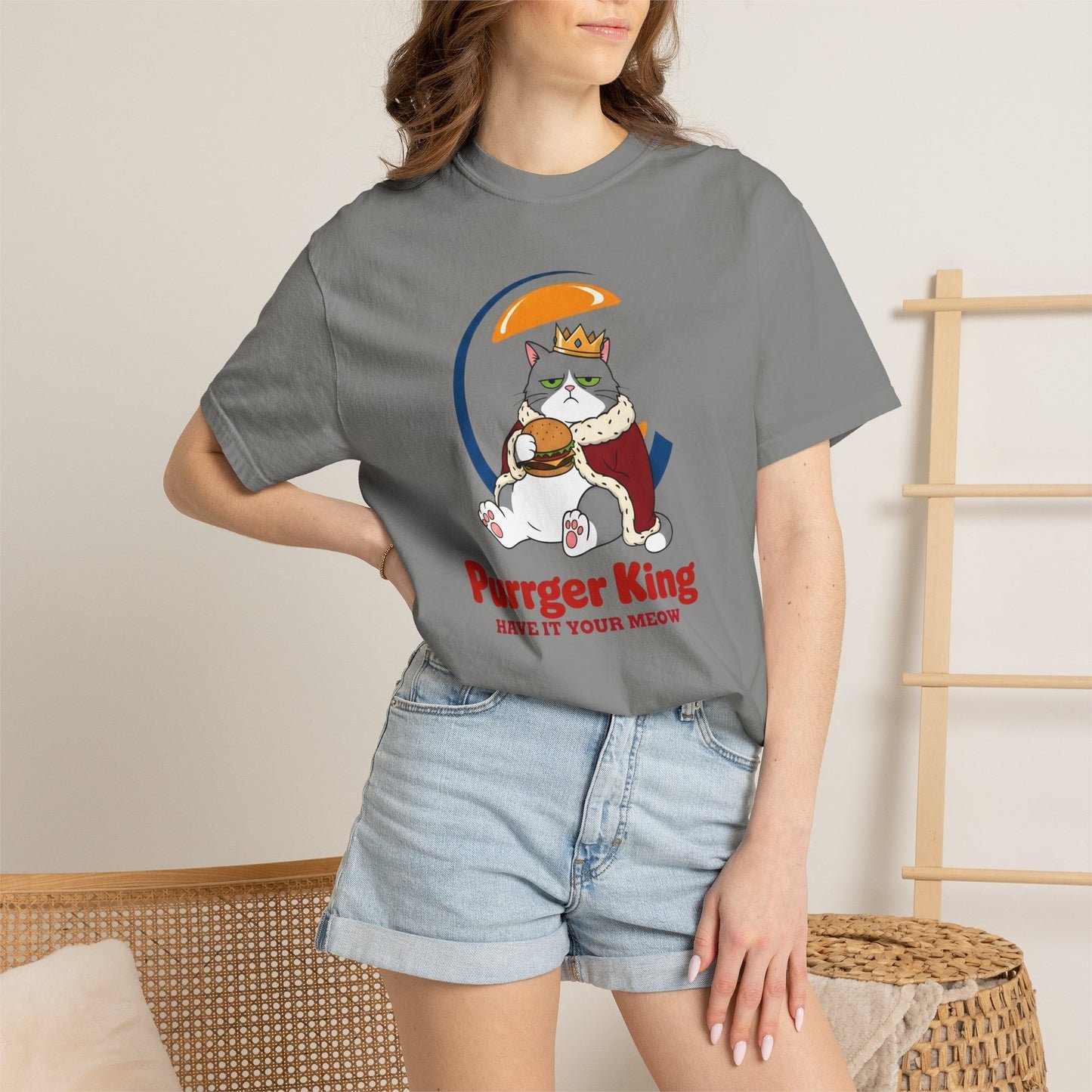 Purrger King Parody T-Shirt  'Have It Your Meow' Cat Royalty Graphic Tee