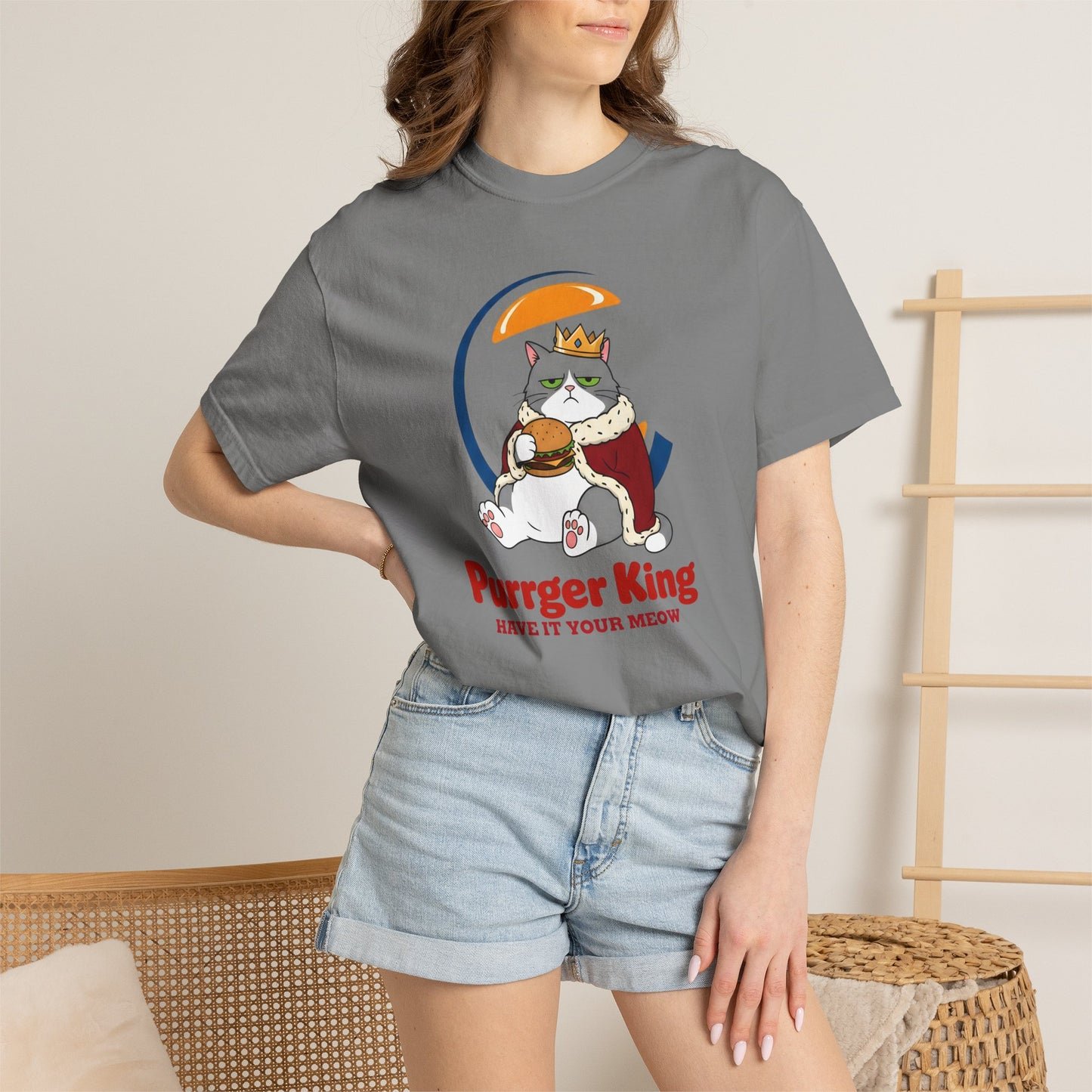 Purrger King Parody T-Shirt  'Have It Your Meow' Cat Royalty Graphic Tee