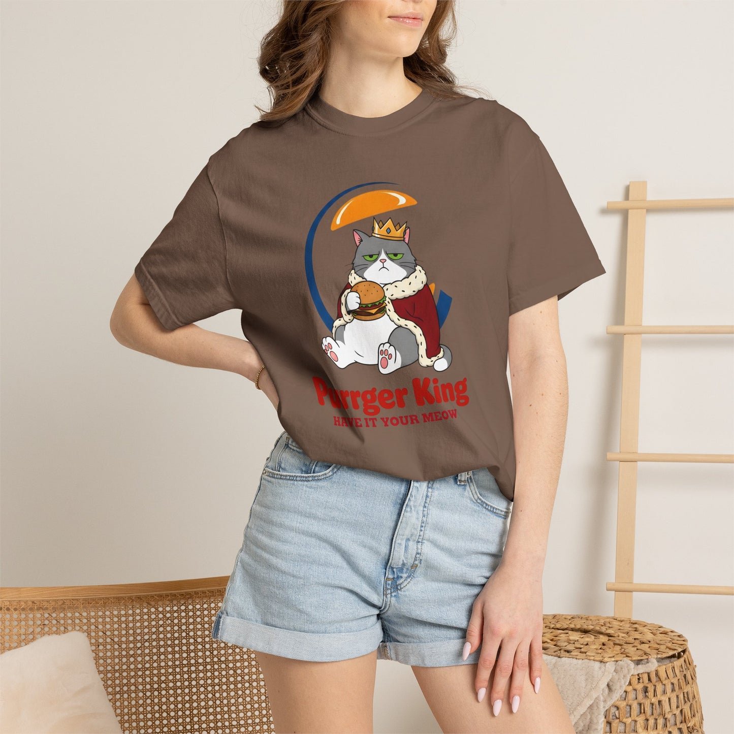 Purrger King Parody T-Shirt  'Have It Your Meow' Cat Royalty Graphic Tee
