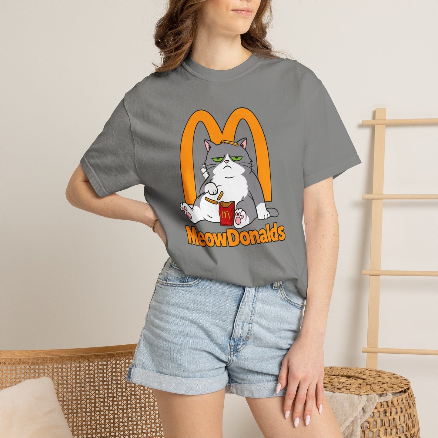 Grumpy Cat Eating Fries T-shirt | Funny Fast Food Parody Tee