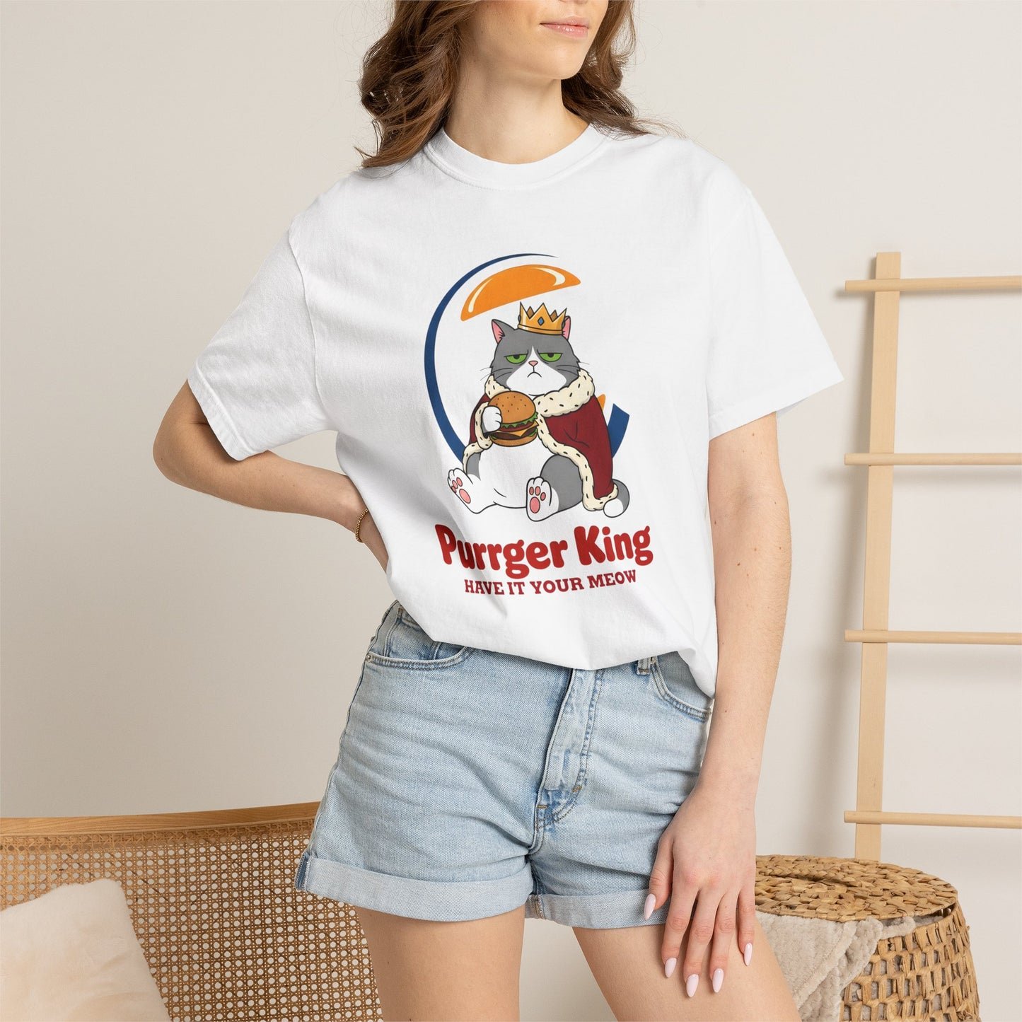 Purrger King Parody T-Shirt  'Have It Your Meow' Cat Royalty Graphic Tee