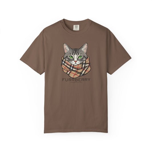 Furrberry Cat Tee - Parody Cat Wearing Plaid Scarf Graphic T-Shirt