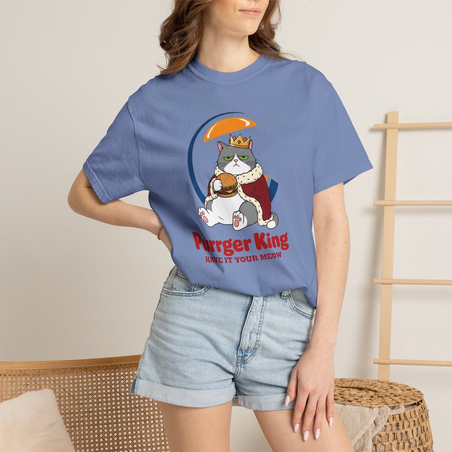 Purrger King Parody T-Shirt  'Have It Your Meow' Cat Royalty Graphic Tee
