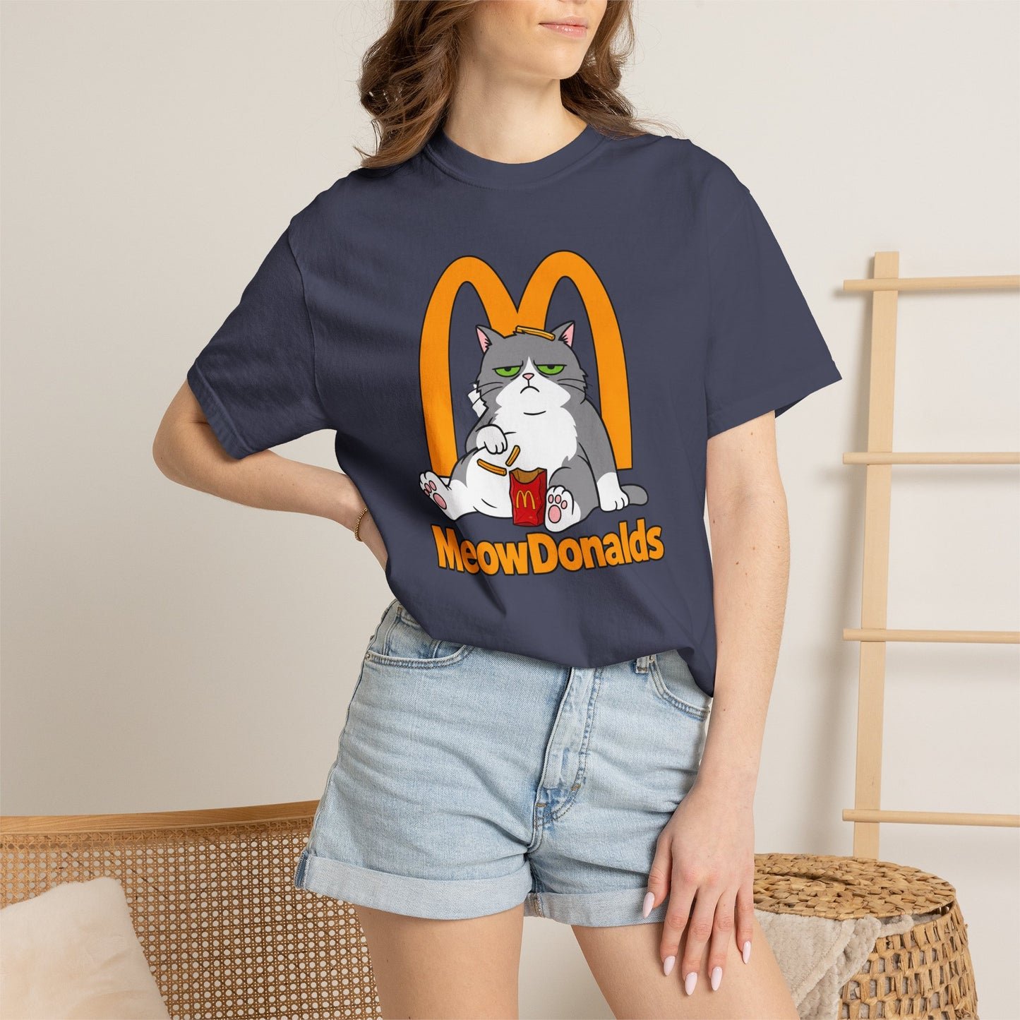 Grumpy Cat Eating Fries T-shirt | Funny Fast Food Parody Tee