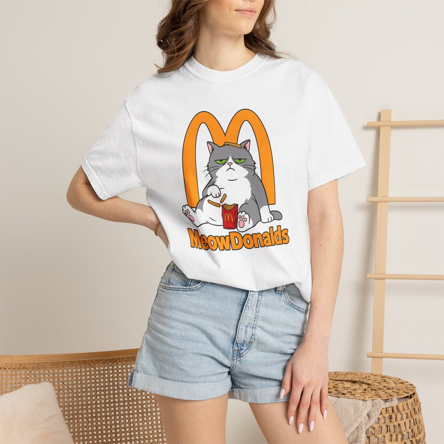 Grumpy Cat Eating Fries T-shirt | Funny Fast Food Parody Tee