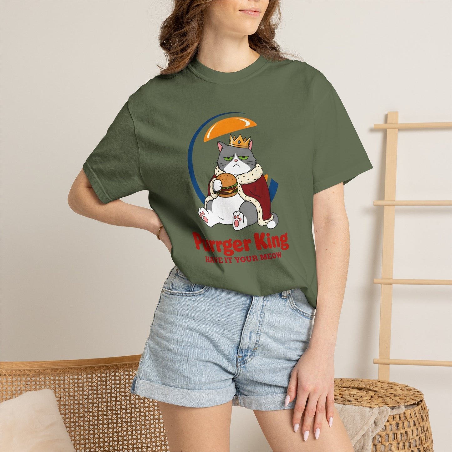 Purrger King Parody T-Shirt  'Have It Your Meow' Cat Royalty Graphic Tee